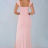 Elva Modal Sweetheart-Neck Cowl-Waist Maxijurk in Blush Pink