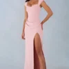 Elva Modal Sweetheart-Neck Cowl-Waist Maxijurk in Blush Pink