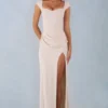 Elva Modal Sweetheart-Neck Cowl-Waist Maxijurk in Ivory