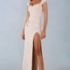 Elva Modal Sweetheart-Neck Cowl-Waist Maxijurk in Ivory