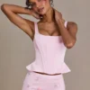 Elvira Premium satijnen korset-top met vetersluiting in babyroze