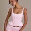 Elvira Premium satijnen korset-top met vetersluiting in babyroze