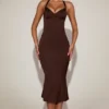Elyra satijnen sweetheart bustier fishtail midaxi-jurk in chocoladebruin