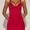 Elyra satijnen sweetheart bustier fishtail midi-jurk in True Red Elyra satijnen sweetheart bustier fishtail midi-jurk in True Red
