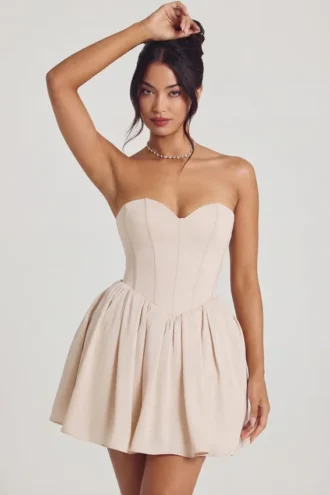 Emeline Corset Tule Minijurk in ivoor