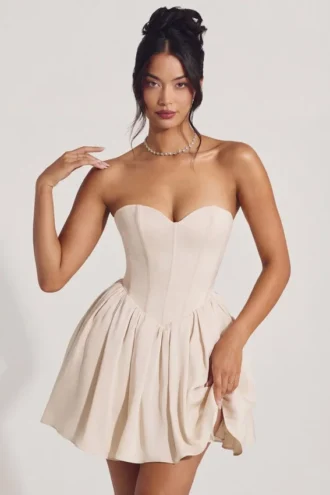 Emeline Corset Tule Minijurk in ivoor