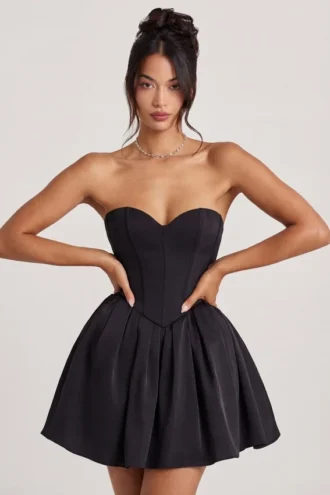 Emeline Corset Tule Minijurk in Jet Black