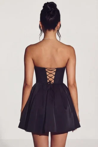Emeline Corset Tule Minijurk in Jet Black