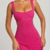 Emilion versierde mini-jurk met uitsnijdingen in fuchsia