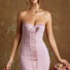 Emira korsetbandou-micromini-jurk met vetersluiting in mauve