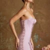 Emira korsetbandou-micromini-jurk met vetersluiting in mauve