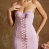 Emira korsetbandou-micromini-jurk met vetersluiting in mauve