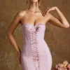 Emira korsetbandou-micromini-jurk met vetersluiting in mauve
