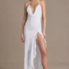 Emmeline chiffon jurk met col en open rug in wit