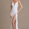 Emmeline chiffon jurk met col en open rug in wit