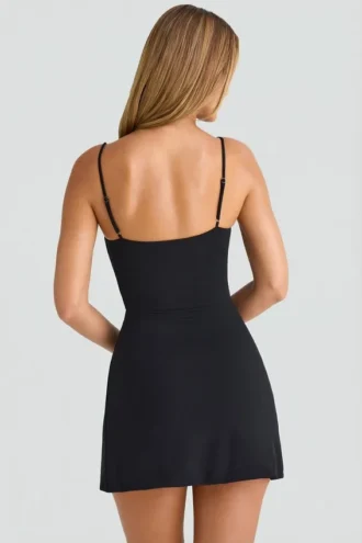 Emmy Modal Sweetheart-Neck A-Line Minijurk in Black