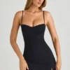 Emmy Modal Sweetheart-Neck A-Line Minijurk in Black