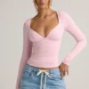Emry Modal gerimpelde top met lange mouwen in babyroze