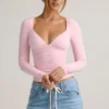 Emry Modal gerimpelde top met lange mouwen in babyroze