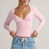Emry Modal gerimpelde top met lange mouwen in babyroze