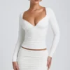 Emry modale top met ruches en lange mouwen in wit