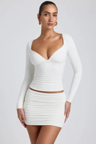 Emry modale top met ruches en lange mouwen in wit