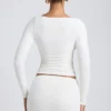 Emry modale top met ruches en lange mouwen in wit