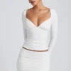 Emry modale top met ruches en lange mouwen in wit