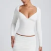 Emry modale top met ruches en lange mouwen in wit