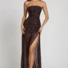 Ersilia versierde bandeau maxi-jurk met plooien in slangenprint met HOTFIX