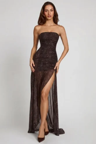 Ersilia versierde bandeau maxi-jurk met plooien in slangenprint met HOTFIX
