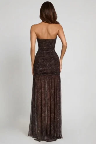 Ersilia versierde bandeau maxi-jurk met plooien in slangenprint met HOTFIX