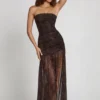 Ersilia versierde bandeau maxi-jurk met plooien in slangenprint met HOTFIX