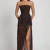 Ersilia versierde bandeau maxi-jurk met plooien in slangenprint met HOTFIX