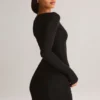 Eska Modal minijurk met boothals, drapering en lange mouwen in zwart