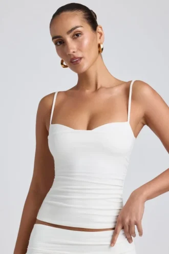 Esme Modal gerimpelde gelaagde tanktop in wit