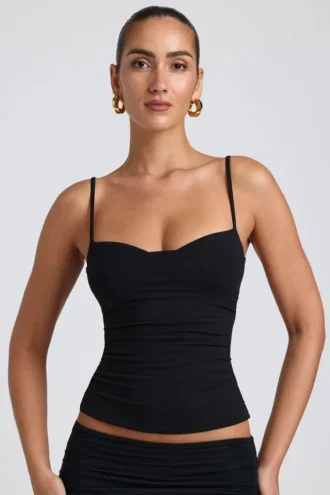 Esme Modal gerimpelde gelaagde tanktop in zwart