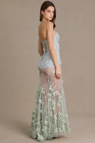 Estella versierde tule-corsetjurk in saliegroen
