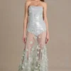 Estella versierde tule-corsetjurk in saliegroen