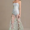 Estella versierde tule-corsetjurk in saliegroen