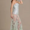 Estella versierde tule-corsetjurk in saliegroen