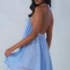 Evania halternek babydoll-minijurk met blauwe stippenprint