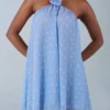 Evania halternek babydoll-minijurk met blauwe stippenprint