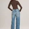 Faedra-jeans met rechte pijpen en trekkoord in mid-wash