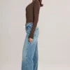 Faedra-jeans met rechte pijpen en trekkoord in mid-wash