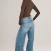Faedra-jeans met rechte pijpen en trekkoord in mid-wash