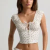 Faela gerimpelde katoen-popeline corset top met rozenprint