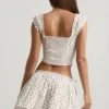 Faela gerimpelde katoen-popeline corset top met rozenprint