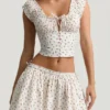 Faela gerimpelde katoen-popeline corset top met rozenprint