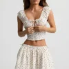 Faela gerimpelde katoen-popeline corset top met rozenprint